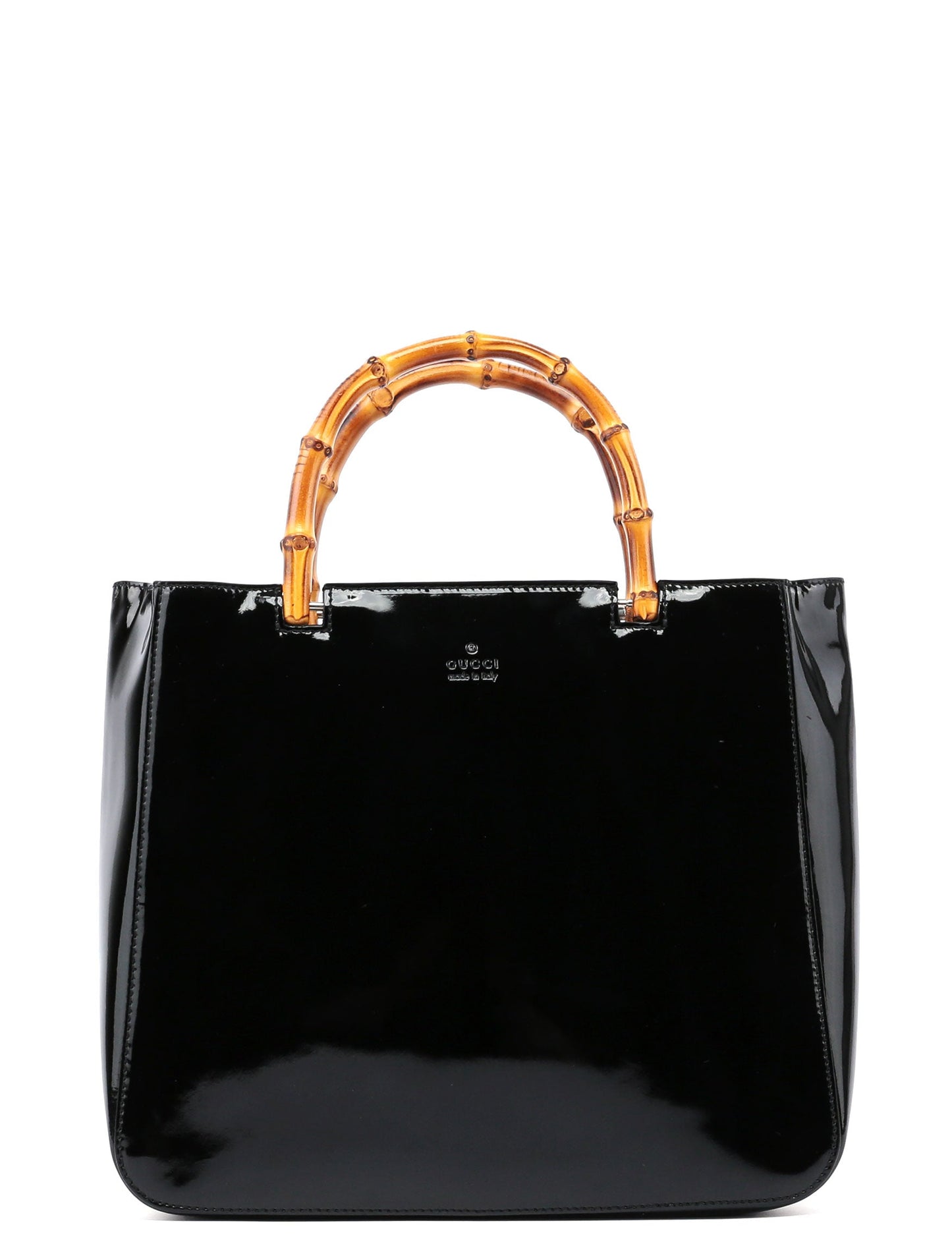 REPOST Black Patent Leather Bamboo Tote