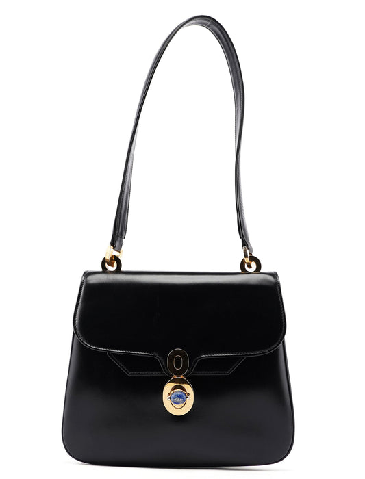 Vintage Black Calfskin Lapis Lazuli Shoulder Bag
