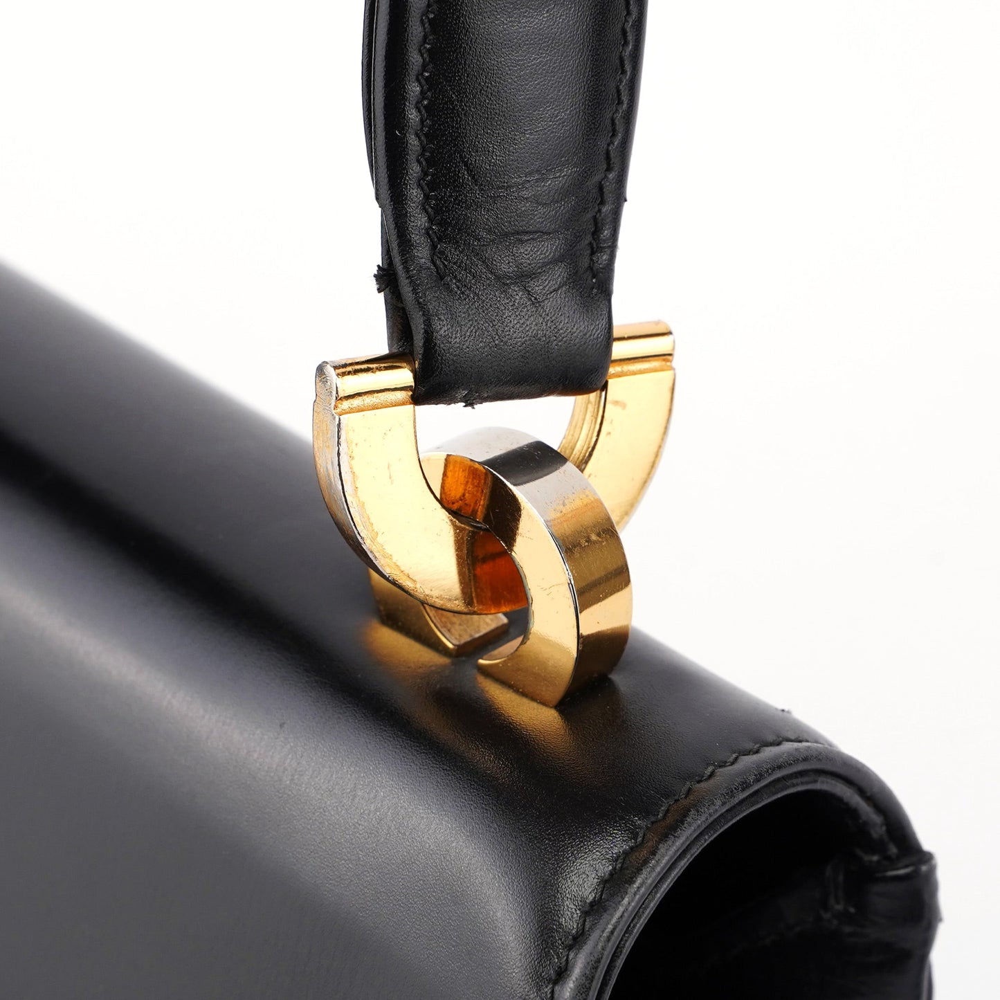 Vintage Black Calfskin Lapis Lazuli Shoulder Bag