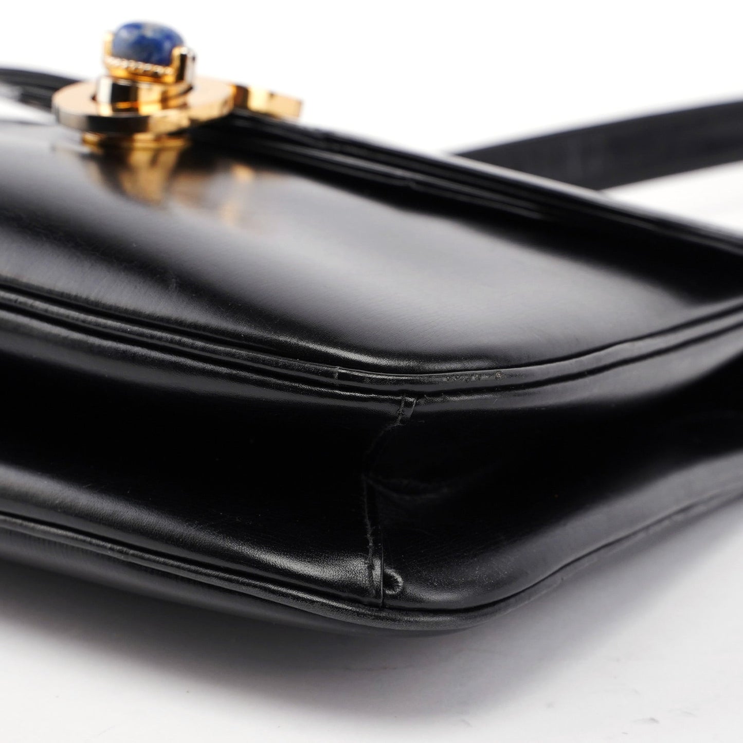 Vintage Black Calfskin Lapis Lazuli Shoulder Bag