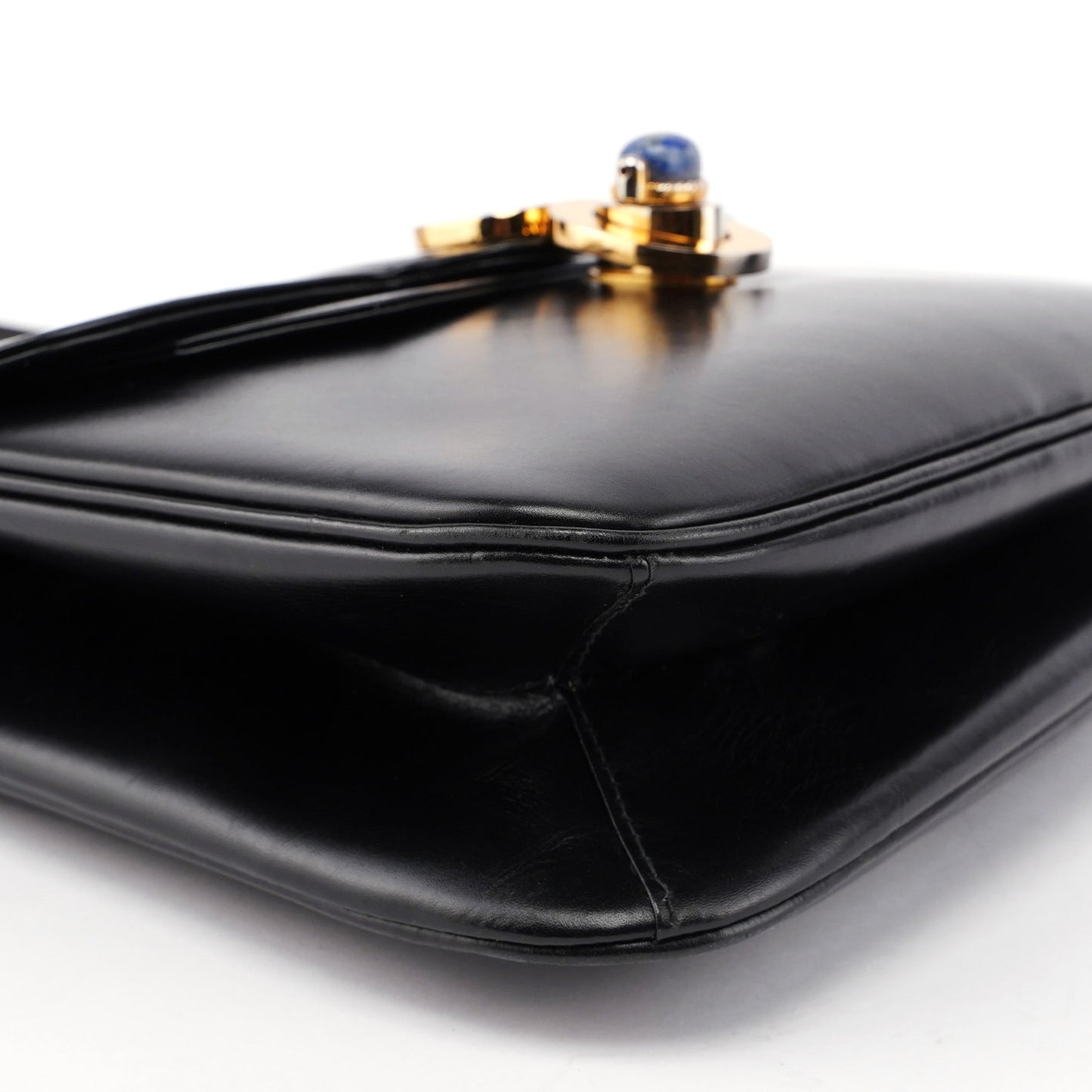 Vintage Black Calfskin Lapis Lazuli Shoulder Bag