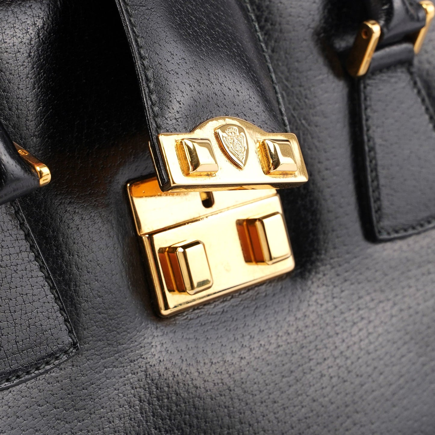 Vintage Black Leather Boston Bag