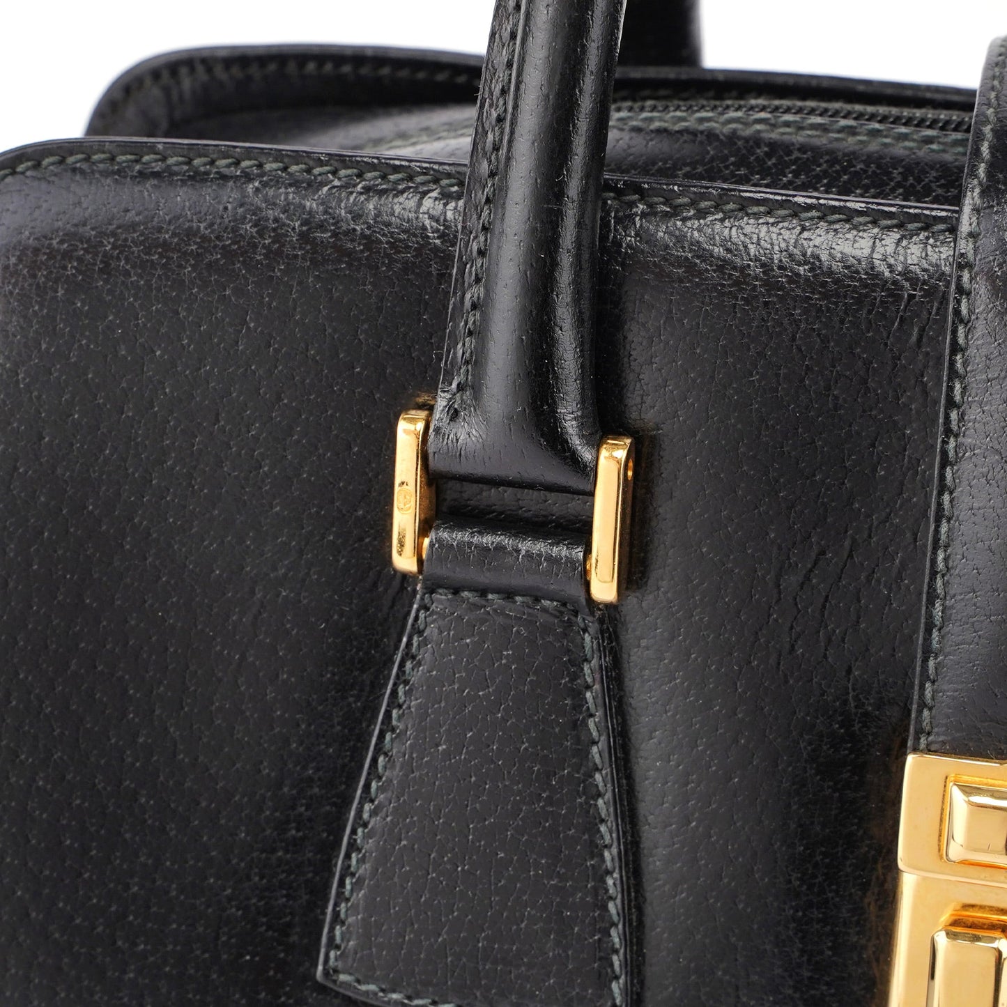 Vintage Black Leather Boston Bag