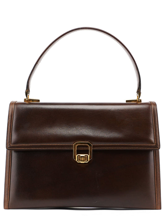 Vintage Brown Calfskin Turnlock Top Handle Bag