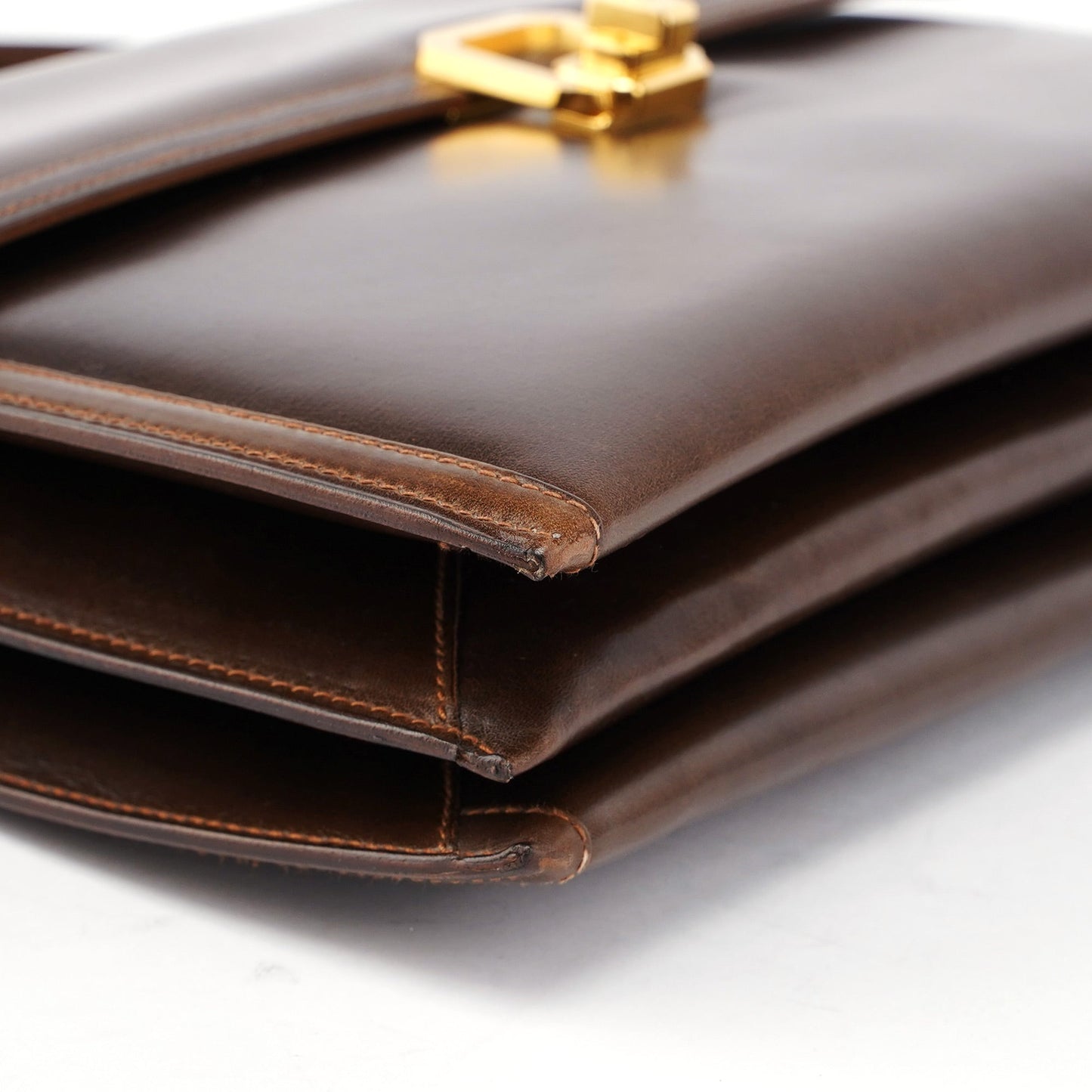 Vintage Brown Calfskin Turnlock Top Handle Bag