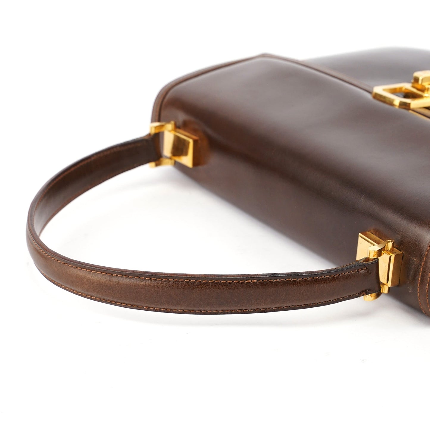 Vintage Brown Calfskin Turnlock Top Handle Bag