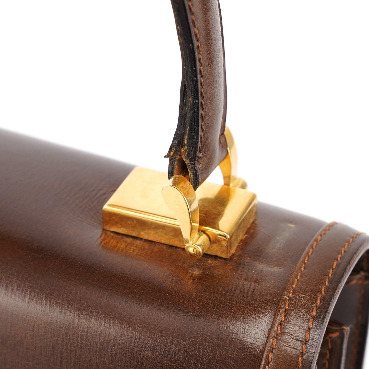 Vintage Brown Calfskin Turnlock Top Handle Bag