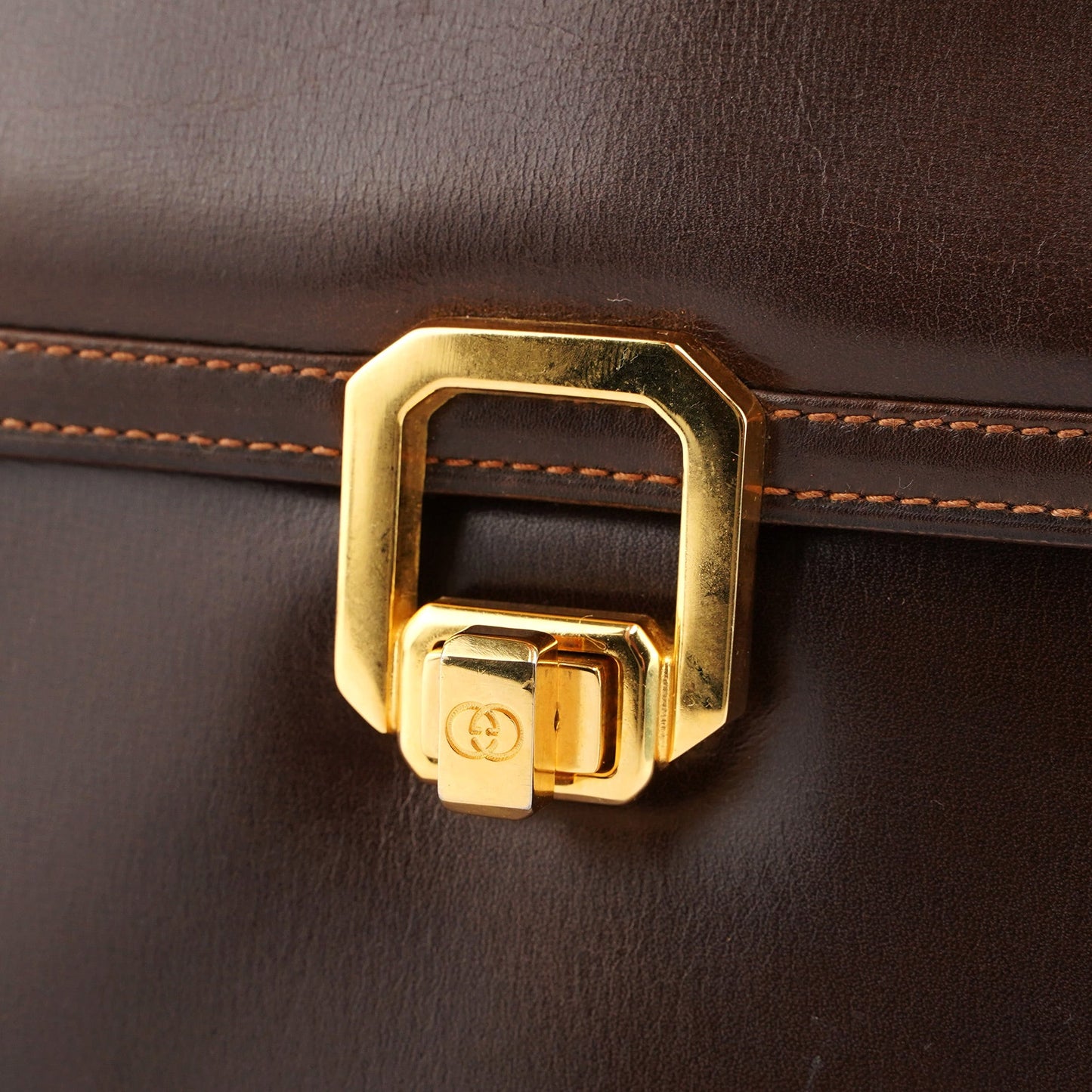 Vintage Brown Calfskin Turnlock Top Handle Bag