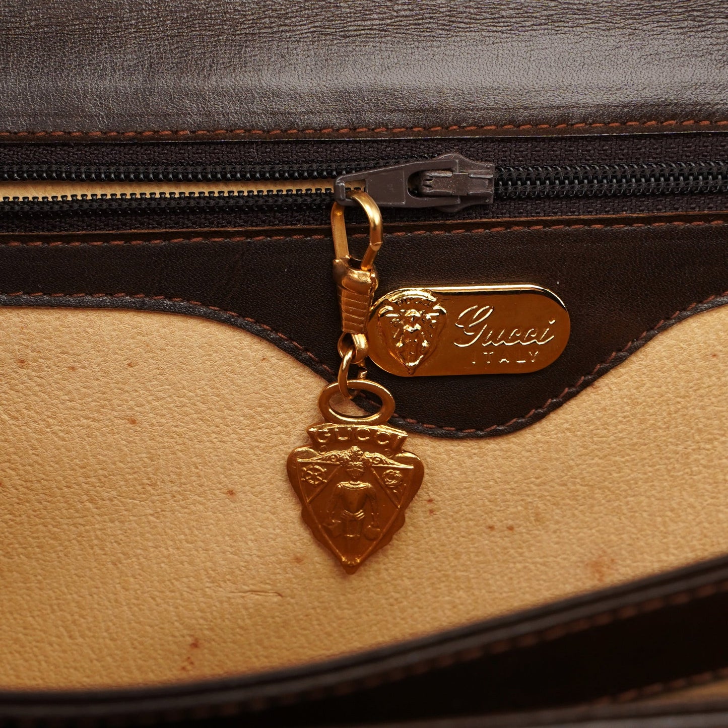 Vintage Brown Calfskin Turnlock Top Handle Bag