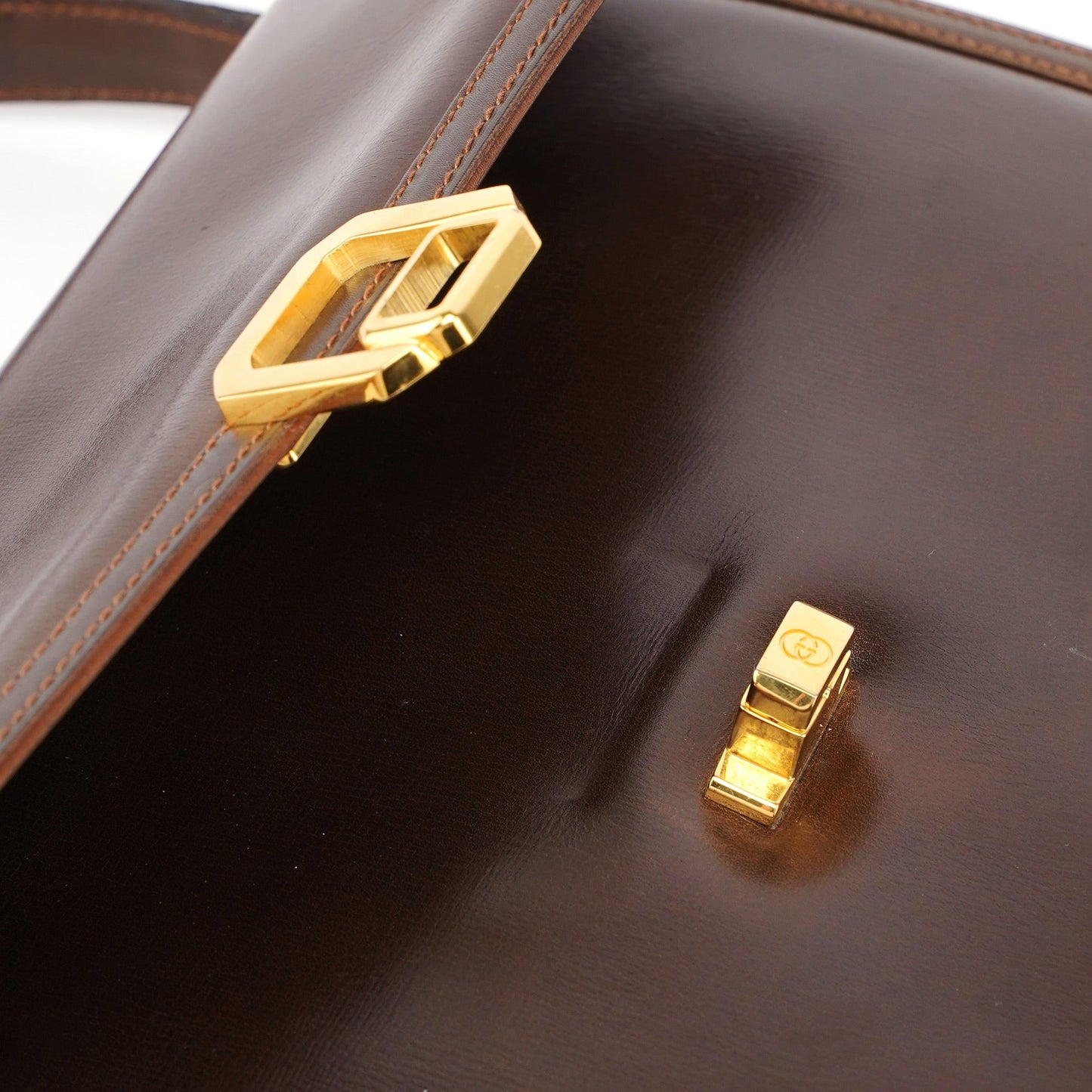 Vintage Brown Calfskin Turnlock Top Handle Bag