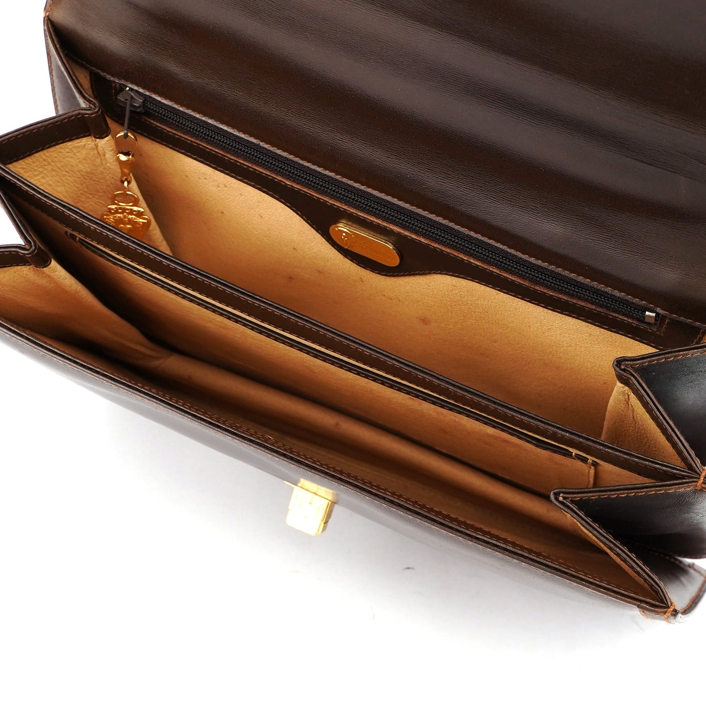 Vintage Brown Calfskin Turnlock Top Handle Bag