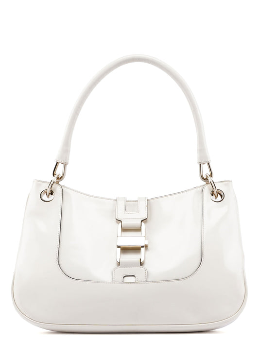 White Patent Leather Jackie Shoulder Bag