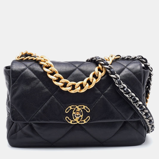Chanel Black Quilted Leather CC Chain Link 19 Flap Bag