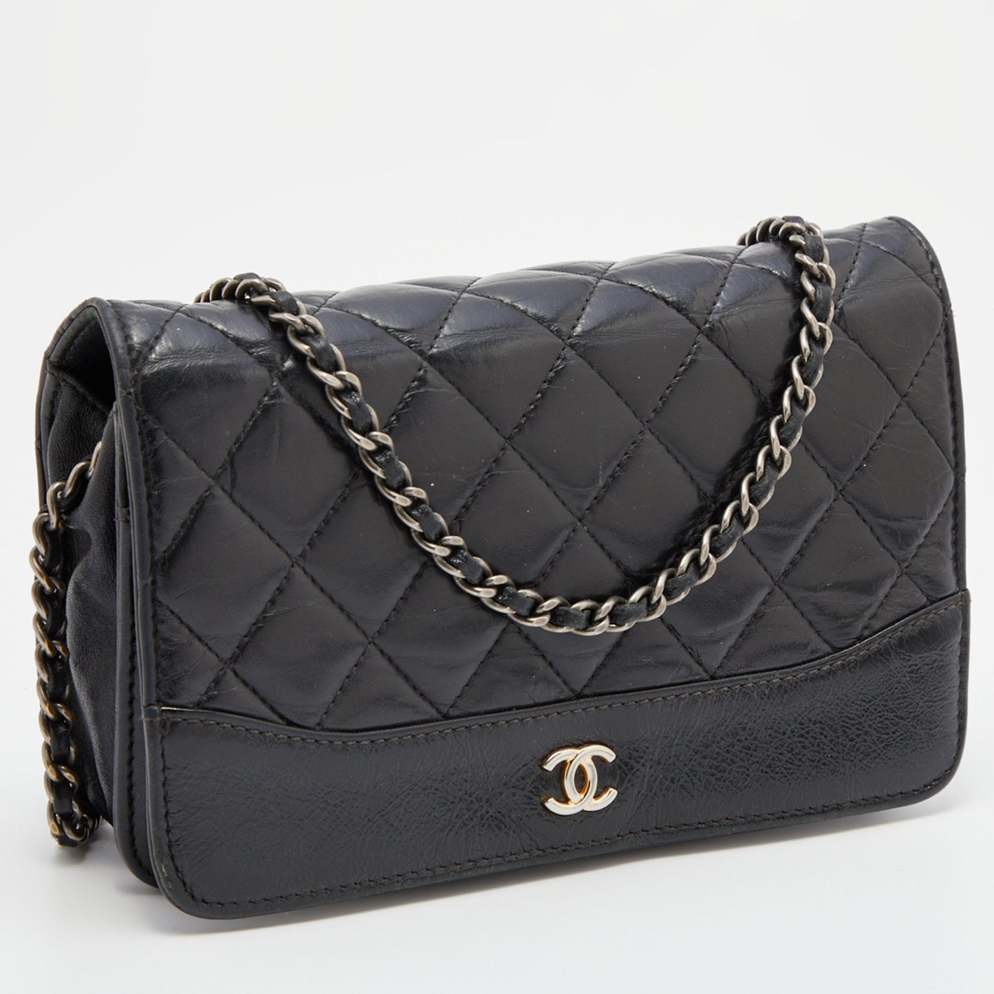 Chanel Black Quilted Leather CC Gabrielle Wallet On Chain