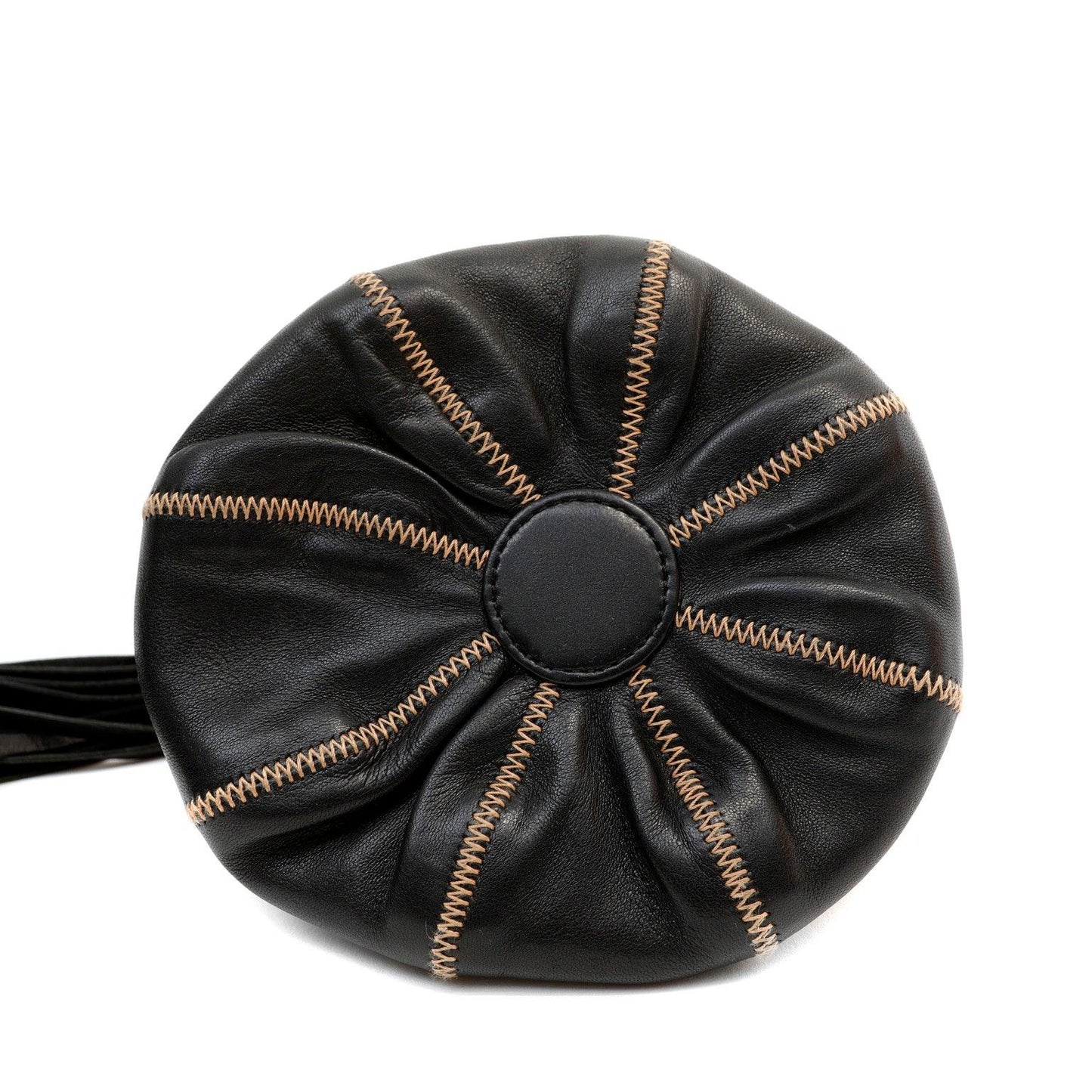 Chanel Black Lambskin/ Tan Satin Reversible Pouchette w/ Tassle