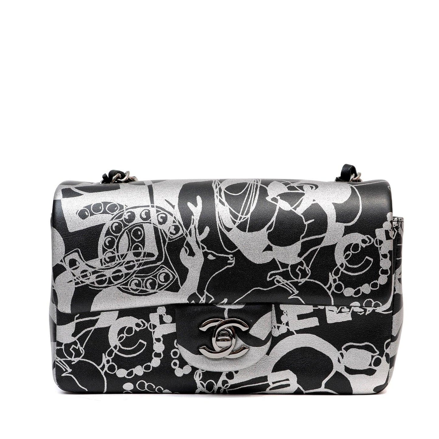 Chanel Black and Silver Lambskin Limited Edition Mini Classic