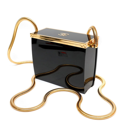 Chanel Black Lucite Box Purse w/ 24kt Gold Plated Strap