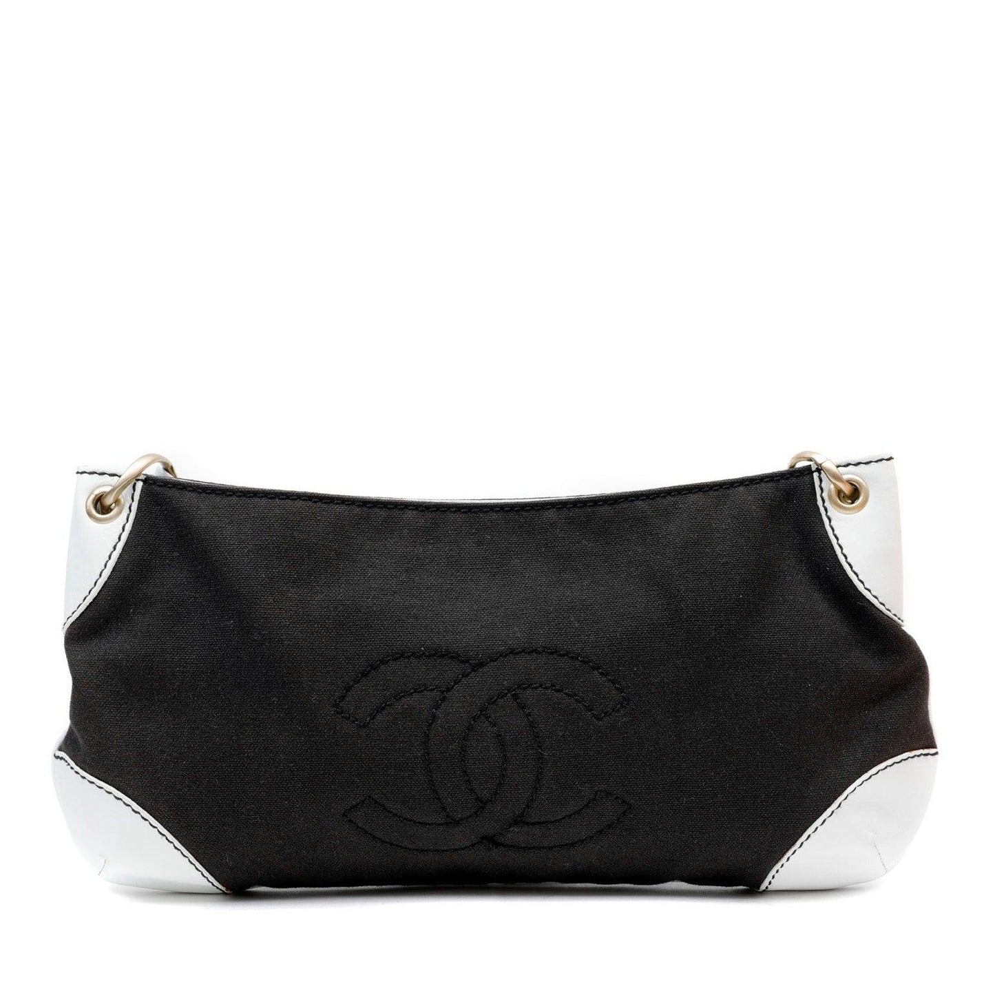 Chanel Black & White Canvas Olsen Shoulder Bag w/ Gold Hardware