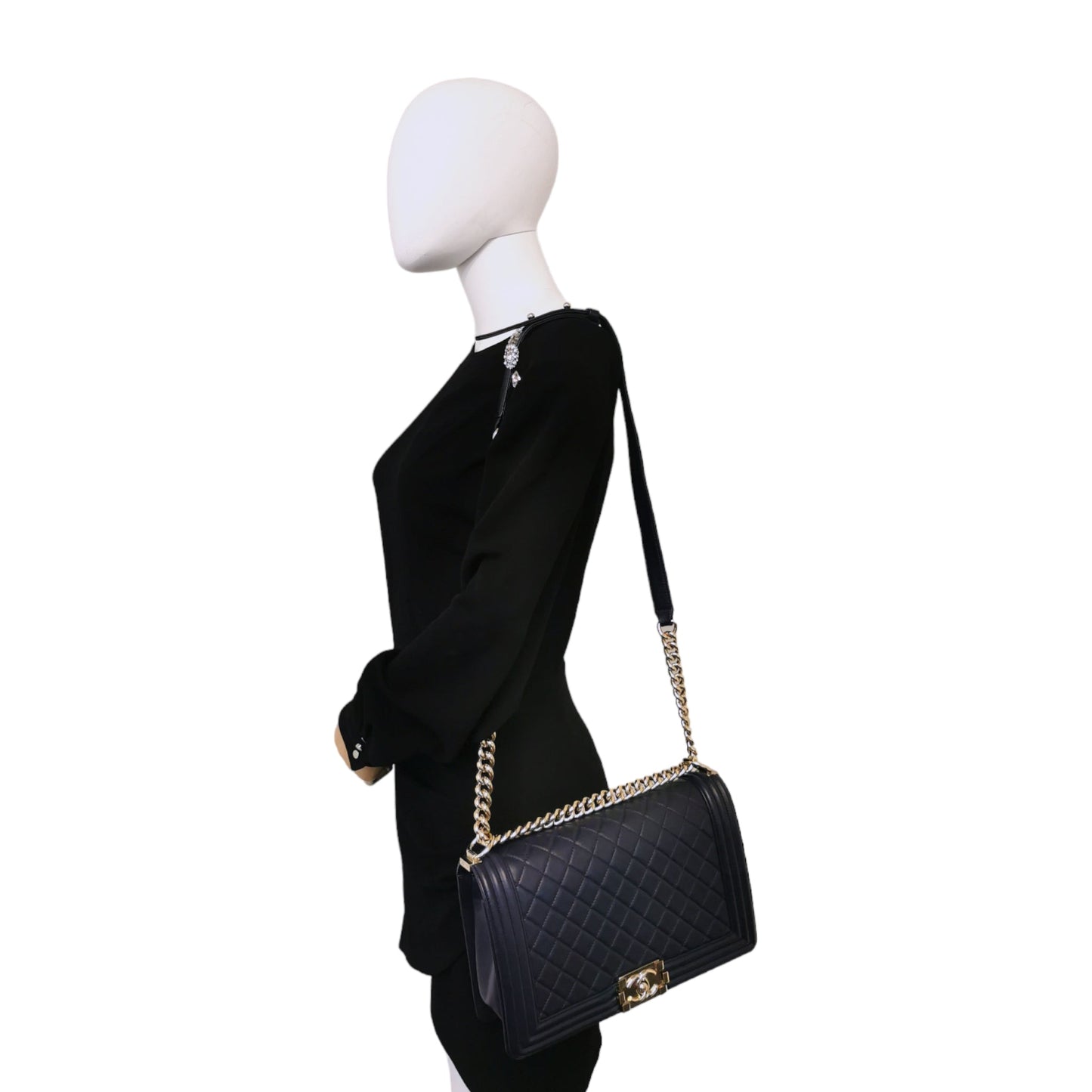 Chanel Boy Large Navy Blue Lambskin Gold