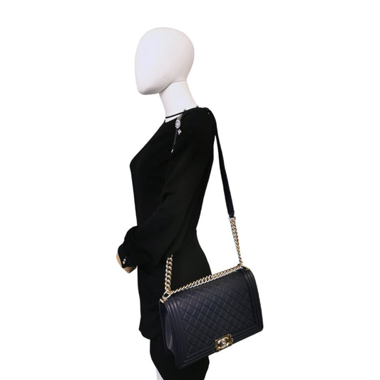Chanel Boy Large Navy Blue Lambskin Gold