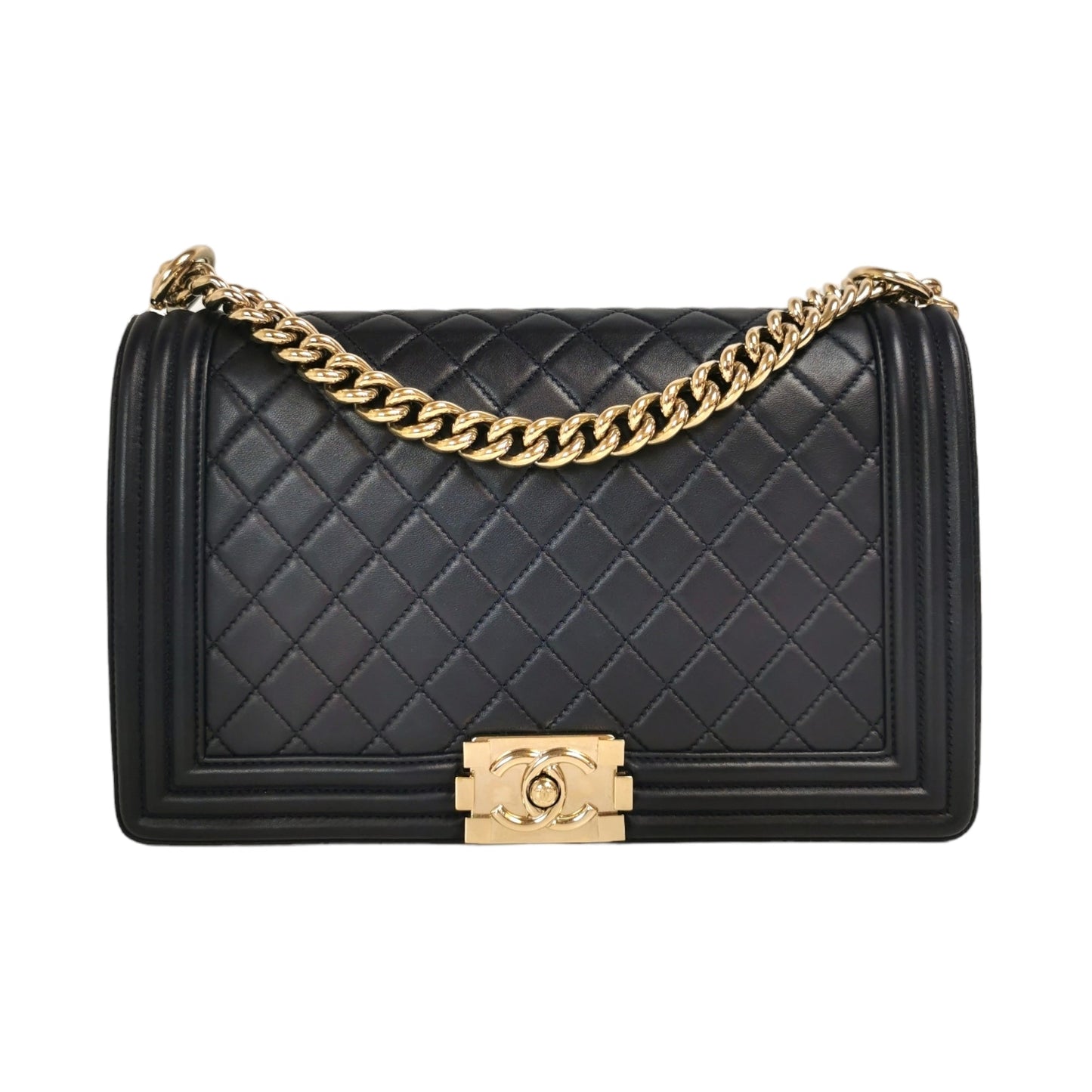Chanel Boy Large Navy Blue Lambskin Gold